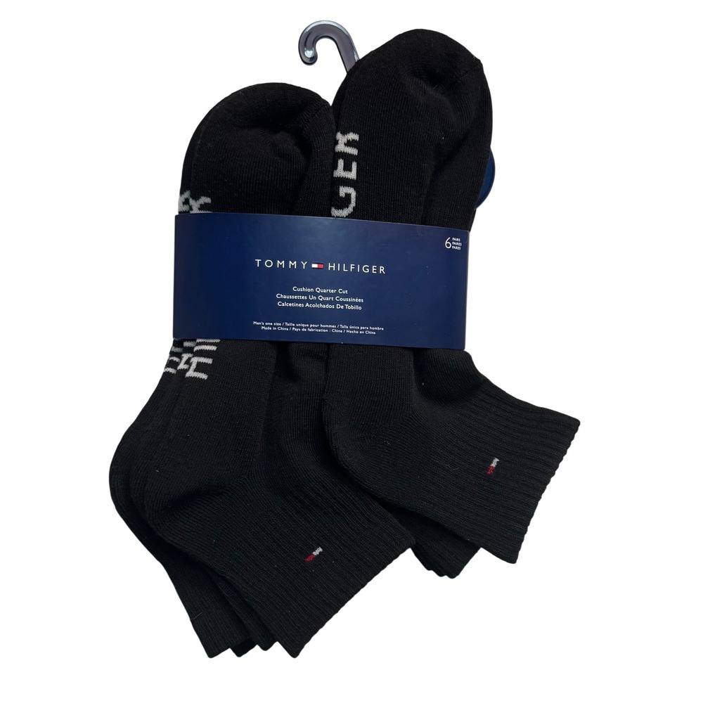 Tommy Hilfiger Mens 6 Pair Cushion Quarter Cut Socks Black OS